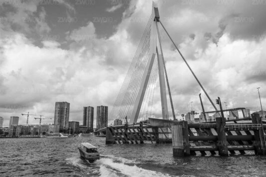 Erasmusbrug vanaf de kop - De Zwaan van Rotterdam