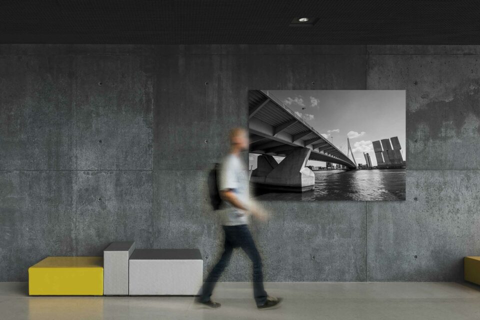 Rotterdam zwart wit foto van ©ZwartZwit010. Erasmusbrug en De Rotterdam
